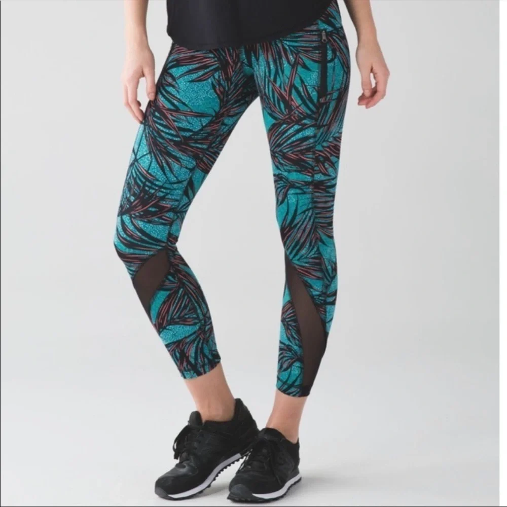 Lululemon- Inspire Crop II In Palm Lace Tofino Teal Multi- 4
